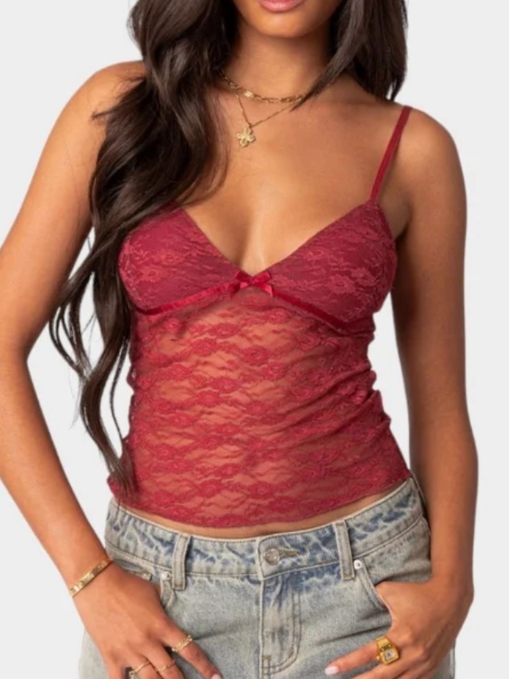 Edikted Red Lace Top